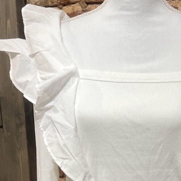 Veronica Beard Gidea Ruffled Poplin Cotton Stretch Ribbed Tee Shirt White ⭐️NEW - Picture 6 of 8